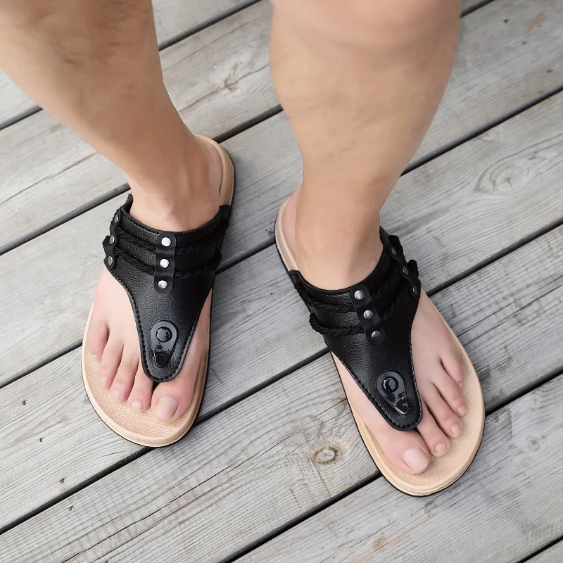 Летние тапочки с острым носком мужские однотонные туфли открытым в британском