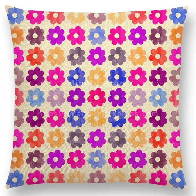 Lovely Geometric Pattern Cushion Cover Pastel Triangles Diamond Colorful Flowers Dots Stars Rainbow Wave Sofa Throw Pillow Case | Дом и сад