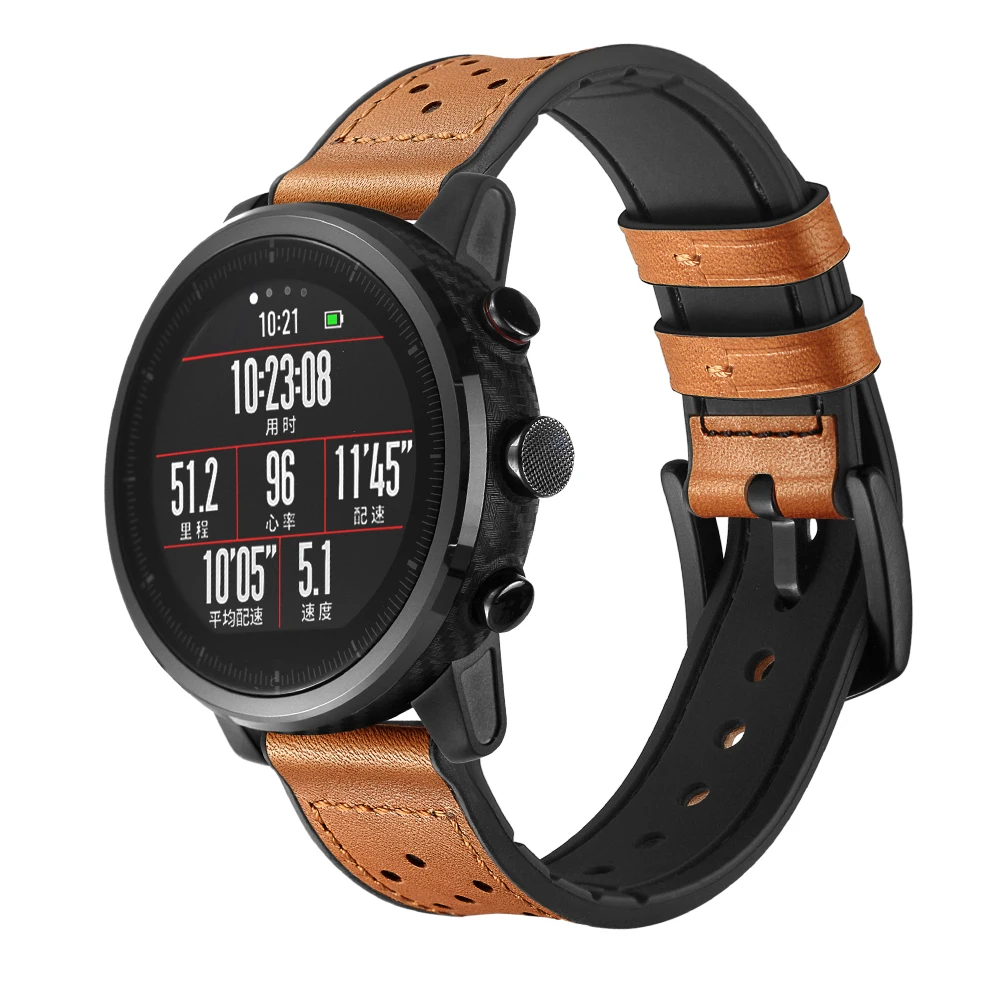 22 мм спортивный ремешок для часов Huami Amazfit 1 2 натуральная кожа с силиконовым ремешком для часов huawei Watch 2pro браслет для samsung S3