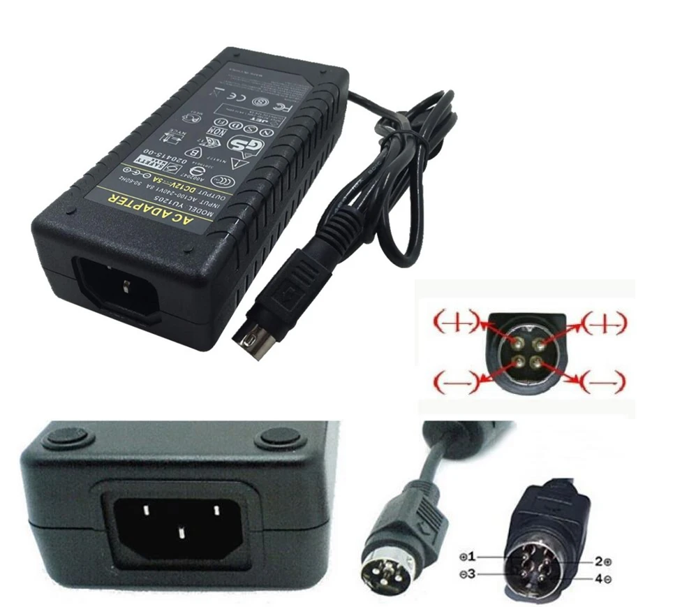 12V5A импульсный источник питания 4 Pin 60W AC DC преобразователь адаптер контактный для