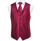 Высококачественный Шелковый мужской жилет с галстуком-бабочкой, Классические Вечерние красные свадебные жилетки с карманами, квадратные запонки, галстук, костюм, VE-004