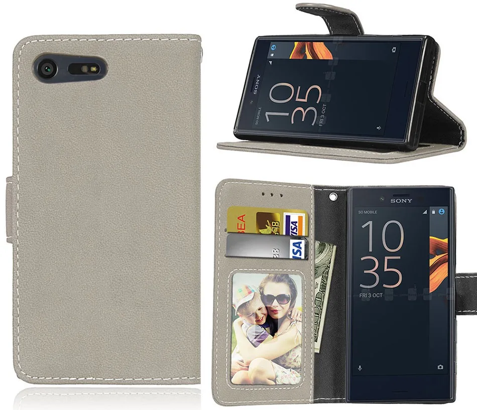 Роскошный Матовый флип-чехол с подставкой для sony Xperia M5 M4 Aqua E4g Dual XA X Performance Z3 Compact Mini Z4 Z5 Plus Premium XZ E5 XP - Цвет: Серый