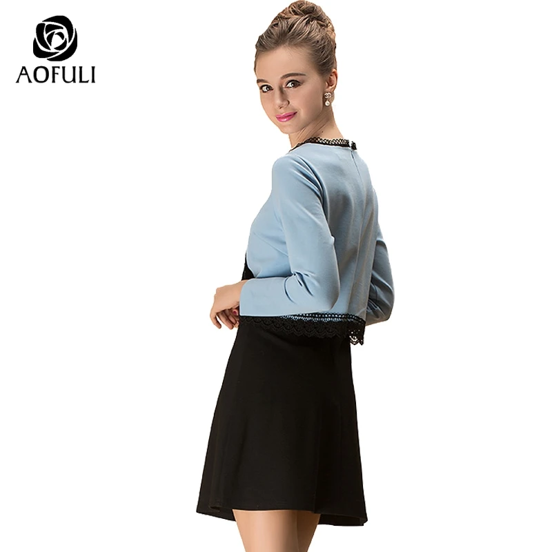AOFULI L-Xxxl 4xl 5xl с рисунком плюс размер платье длинными рукавами котами лоскутное