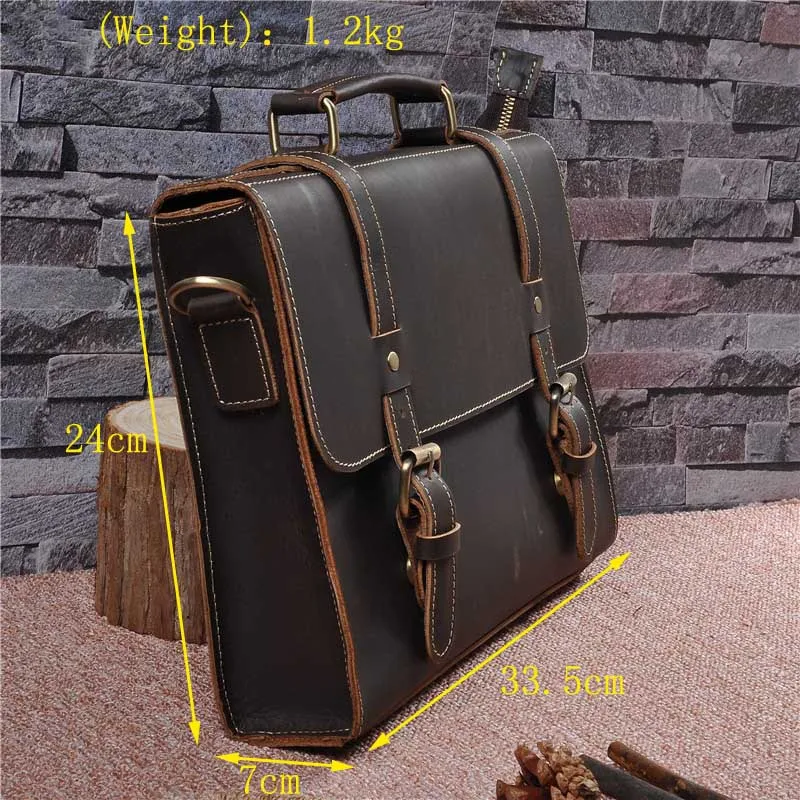 Vintage Men Male Briefcases Genuine Leather Shoulder Crossbody Bag Cow Business Handbag Suitcase Man Laptop Portfolio 1095