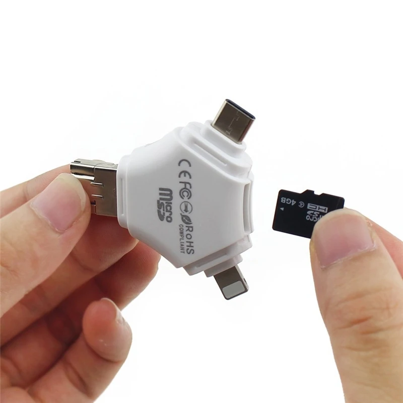 

4 IN 1 TF/MicroSD Card Reader OTG Card Reader Micro USB Type-C for iPhone X 5 6 7 8 for iPad Macbook Android Phone