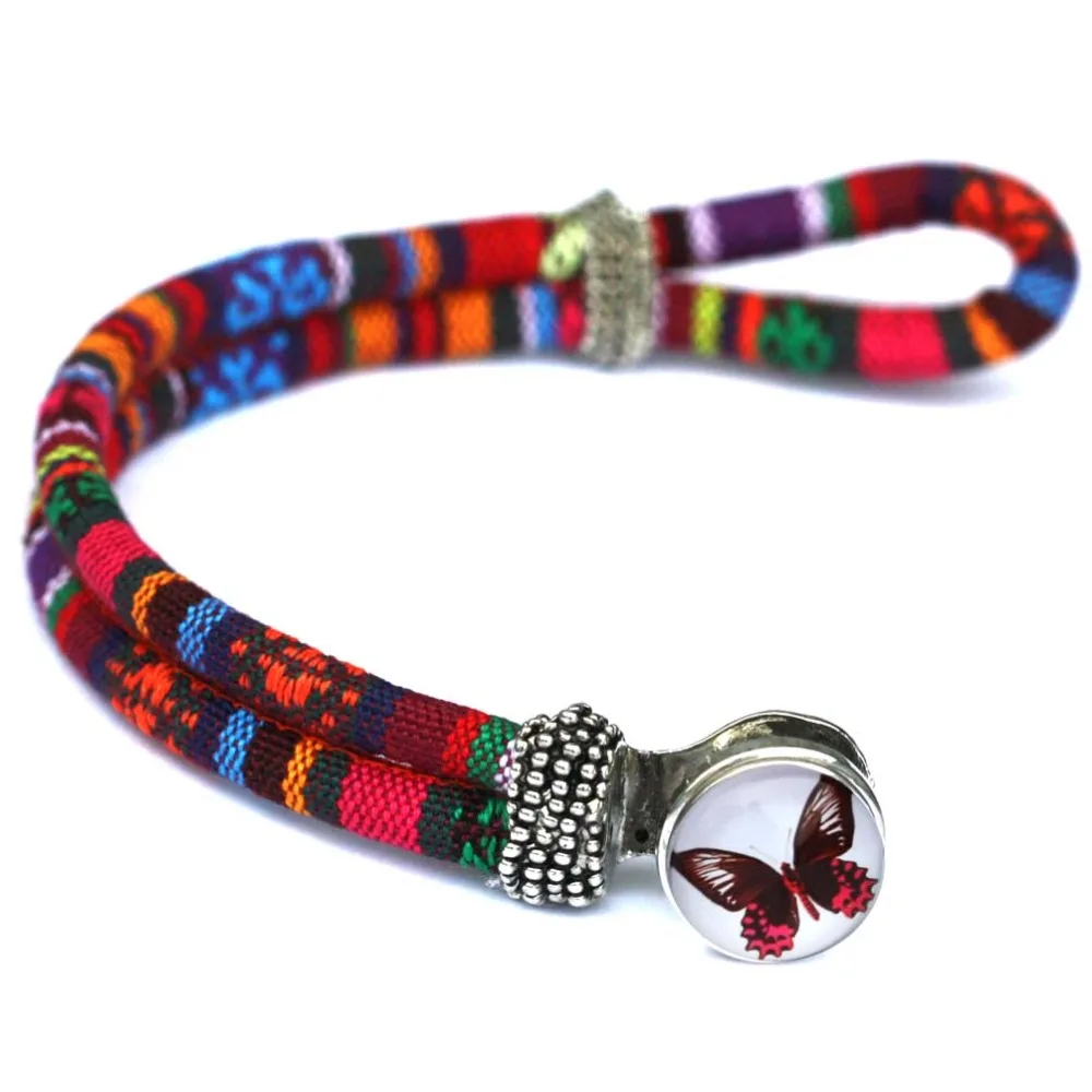 Модный дизайн Этническая полосатая стеклянная бабочка Кнопка браслет ручной