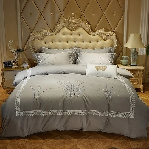 bedding set 4 Роскошный Египетский хлопок Постельное белье Розовый Синий Серый король queen размер кровать установить лист/постельное белье Восточная вышивка Duver Стёганое одеяло крышка - Цвет: bedding set 4