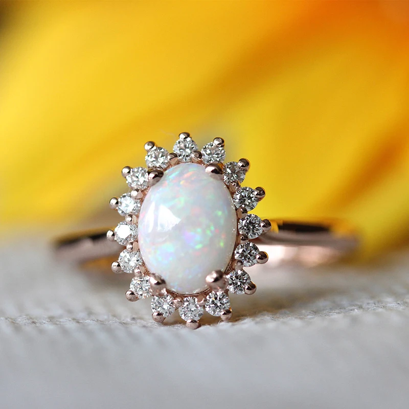 ZHOUYANG Rings For Women Egg-Shaped Opal & CZ  Rose Gold Color  Wedding Engagement Ring Fashion Jewelry For Gift KCR237