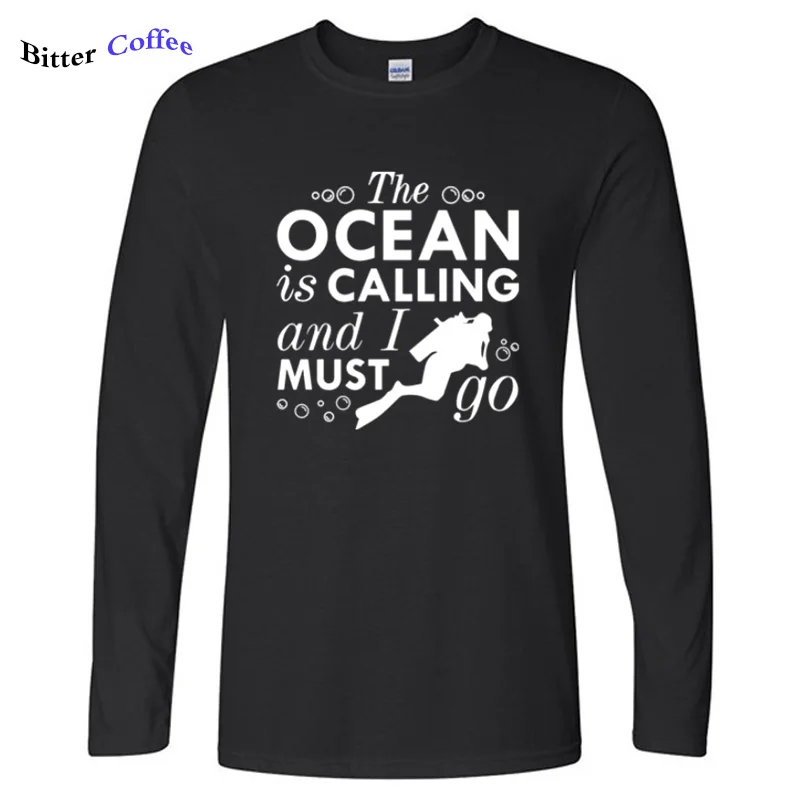 Humor The Ocean Is call and I Must Go Футболка мужская забавная футболка с длинными рукавами для