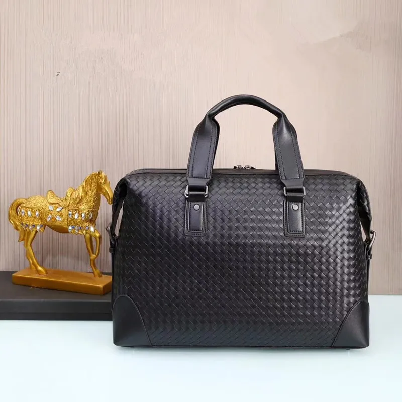 Kaisiludi leather woven men's bag handbag cowhide computer bag large-capacity briefcase men's and women's oblique span bag fashi