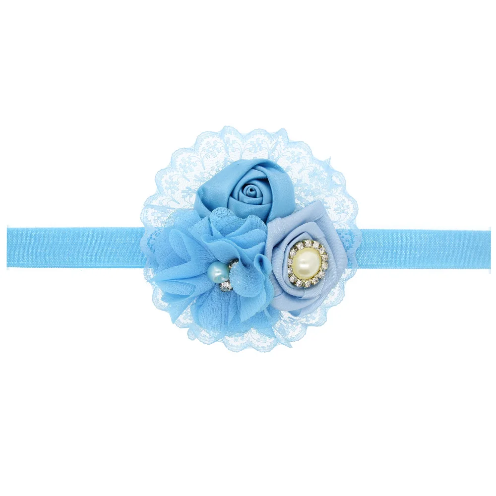 TWDVS Hair Accessories Newborn Rose Pearl Lace Flower Headwear baby rhinestone Bands Infant Children Baby Headband h033 |