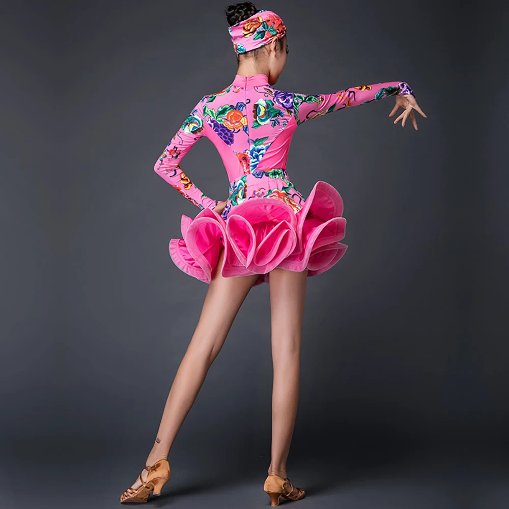Платья для латиноамериканских танцев девочек Цвет розовый красный желтый С