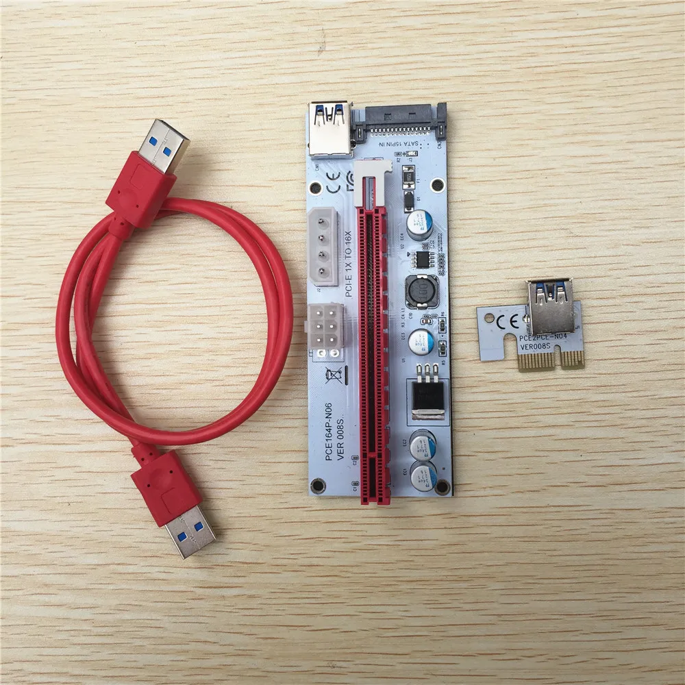 3 в 1 4 Pin 6 SATA molex Питание pci-e PCI 1x к 16x ЭКСПРЕСС riser card с светодиодный свет 008 S для Antminer