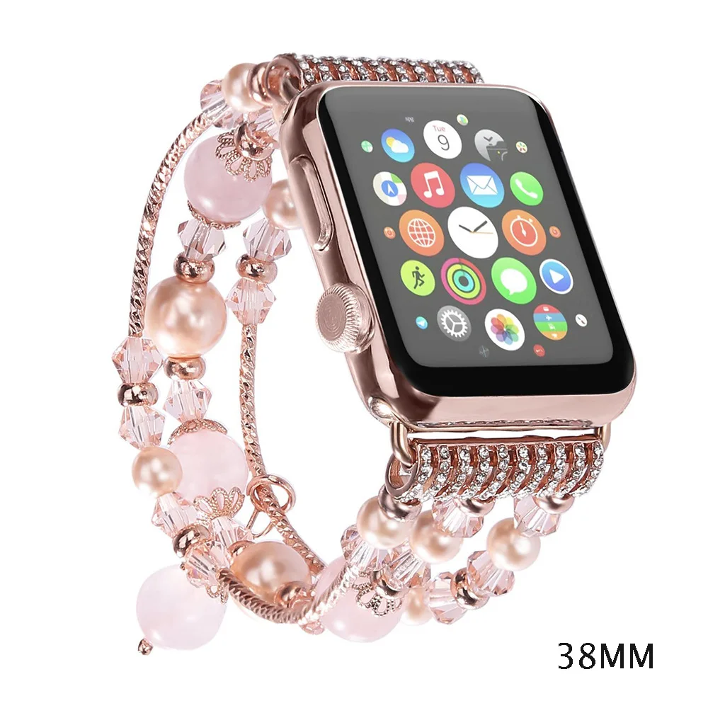 Luxury Jewelry Bracelet Strap for Apple Watch Bands Women 42mm 38mm Agate Gemstone Stainless Steel Replacement Wrist Band | Наручные часы