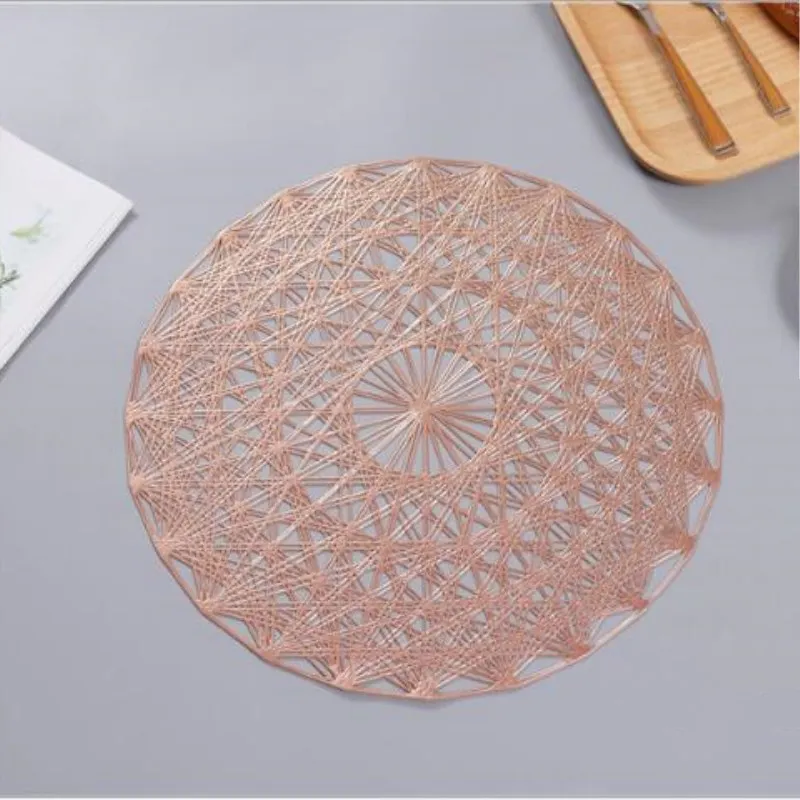 A Rose Gold Круглый ПВХ коврик для столовых приборов для отеля, ресторана, стейка, водонепроницаемый коврик для обеденного стола, полый анти-обжигающий изоляционный коврик, кухонный Декор - Цвет: A Rose Gold