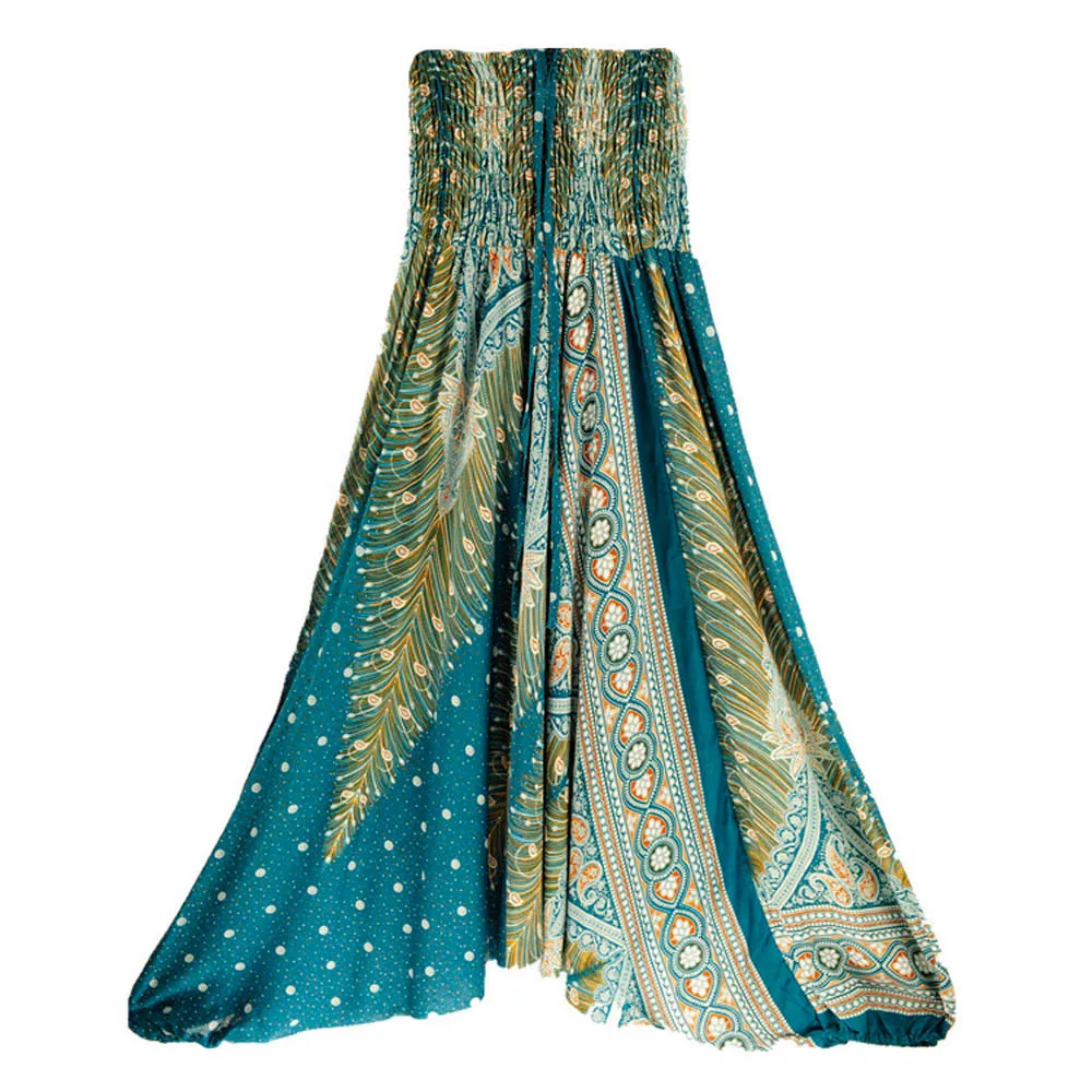 Green Женские повседневные штаны летние свободные брюки мешковатые Boho спортивный комбинезон шаровары женские широкие брюки с рисунком из мультфильма 7,2 - Цвет: Green