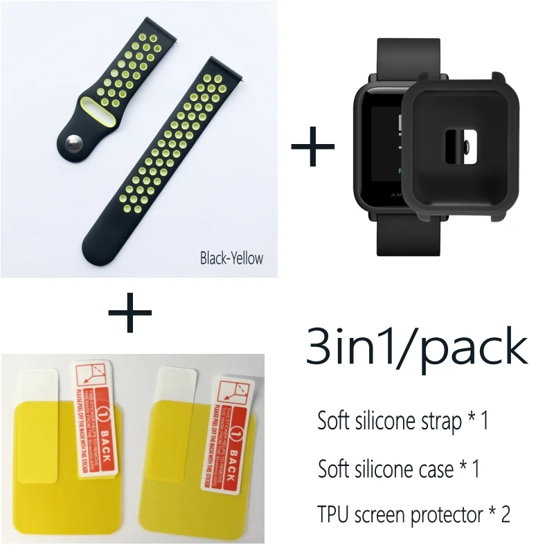 4в1 для Xiaomi Huami Amazfit Bip браслет ремешок чехол 20 мм силиконовый ремешок для часов защитная Пленка чехол s браслет