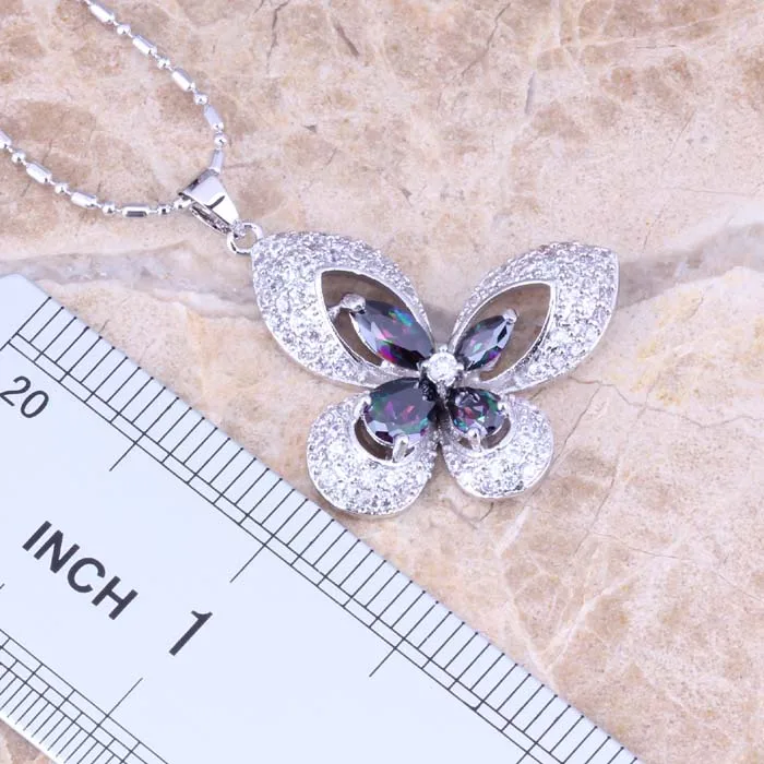 Привлекательная Бабочка Радуга Кубический Цирконий Белый CZ посеребренные