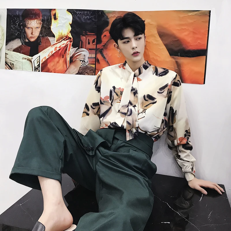 M-XXL! весенне-осенняя дизайнерская рубашка с длинными рукавами принтом розы и