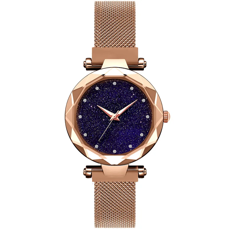 Роскошные Звездное небо для женщин часы кварцевые магнитная сетка розовое