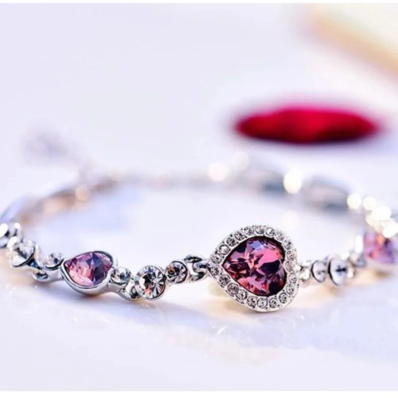 CC Элегантные ювелирные браслеты для женщин в форме сердца с розово-красным