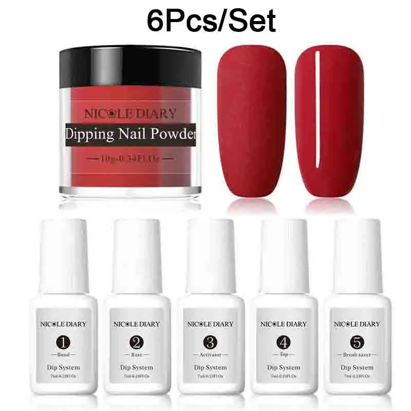6pcs Set 6 Николь дневник 9/6/4/3 шт Dip для ногтей, порошковый набор нейл-арта, гвозди с блестящим напылением матовая голограмма пыли с базовый топ активатор щетка - Цвет: 6pcs Set 6