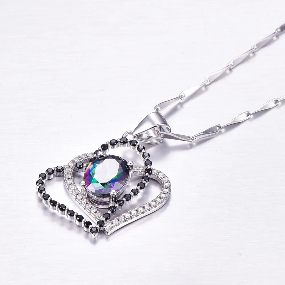 Jrose 2.55ct Genuine Multicolor Rainbow Fire Mystic CZ Pendant Real Pure 925 sterling Silver Brand New Heart With a Chain | Украшения и
