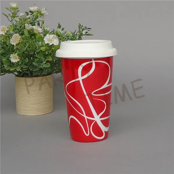 Кофейная кружка с двойной стенкой керамическая для путешествий изогнутым узором