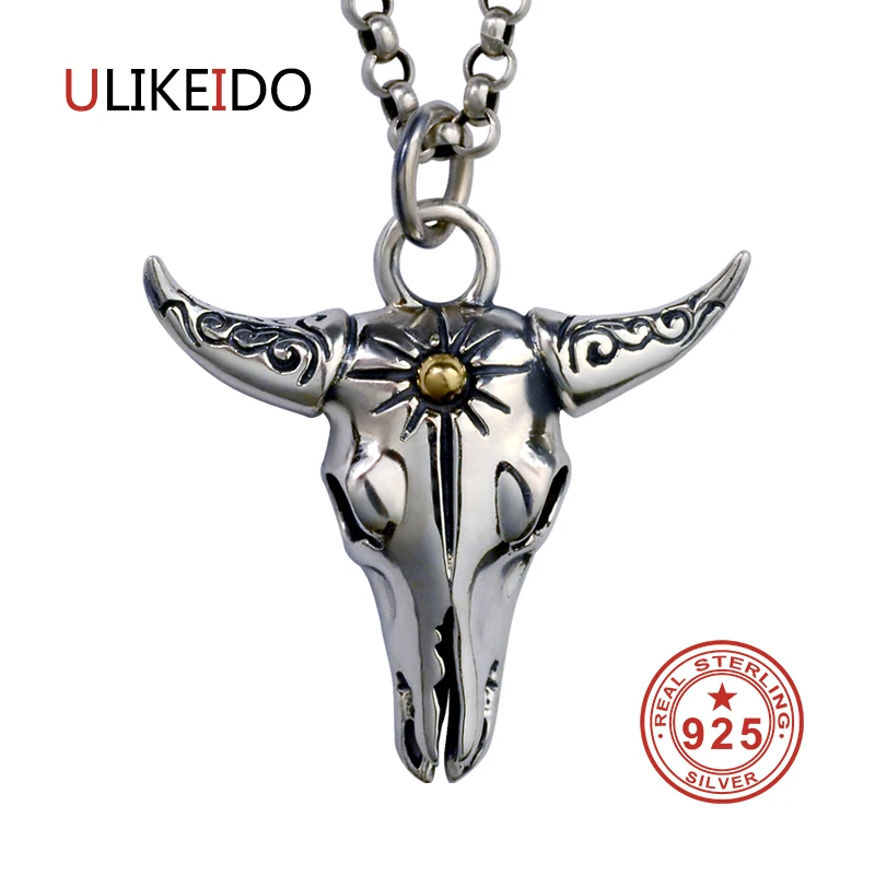 

Pure 925 Sterling Silver Jewelry Oxhead Charms Punk Pendants for Men And Women Thai Silver Necklace Chain Fine Gift 1328