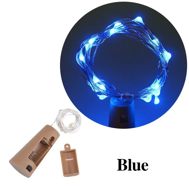blue 2m 1 м/2 м пробка для вина СВЕТОДИОДНЫЙ Бутылки Вина светильники-пробка 9 цветов медная проволока веревка для свадебного фестиваля вечерние украшения пластик - Цвет: blue 2m