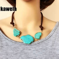 new special design hand making brown leather choker necklace irregular stone accessories