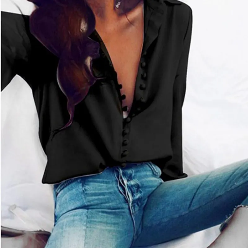 Женская блузка с длинным рукавом элегантная повседневная черного и белого цвета