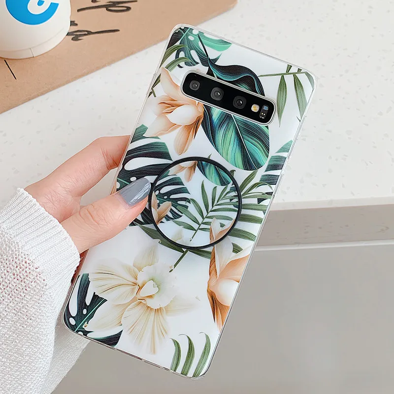 Style A2 Чехол FLYKYLIN Art Leaf Flower для Samsung Galaxy S8 S9 S10 Plus S10e задняя крышка на IMD силиконовый чехол для телефона с подставкой - Цвет: Style A2