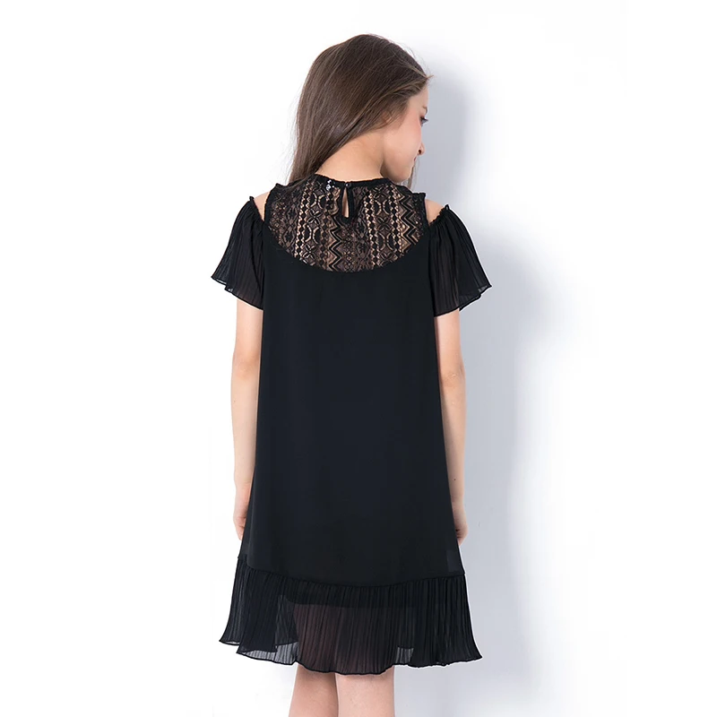 Summer Teen Girls Dress Children's Clothing Dresses Children Black Princess Strapless Hollow Chiffon Vestidos for Teenagers | Детская