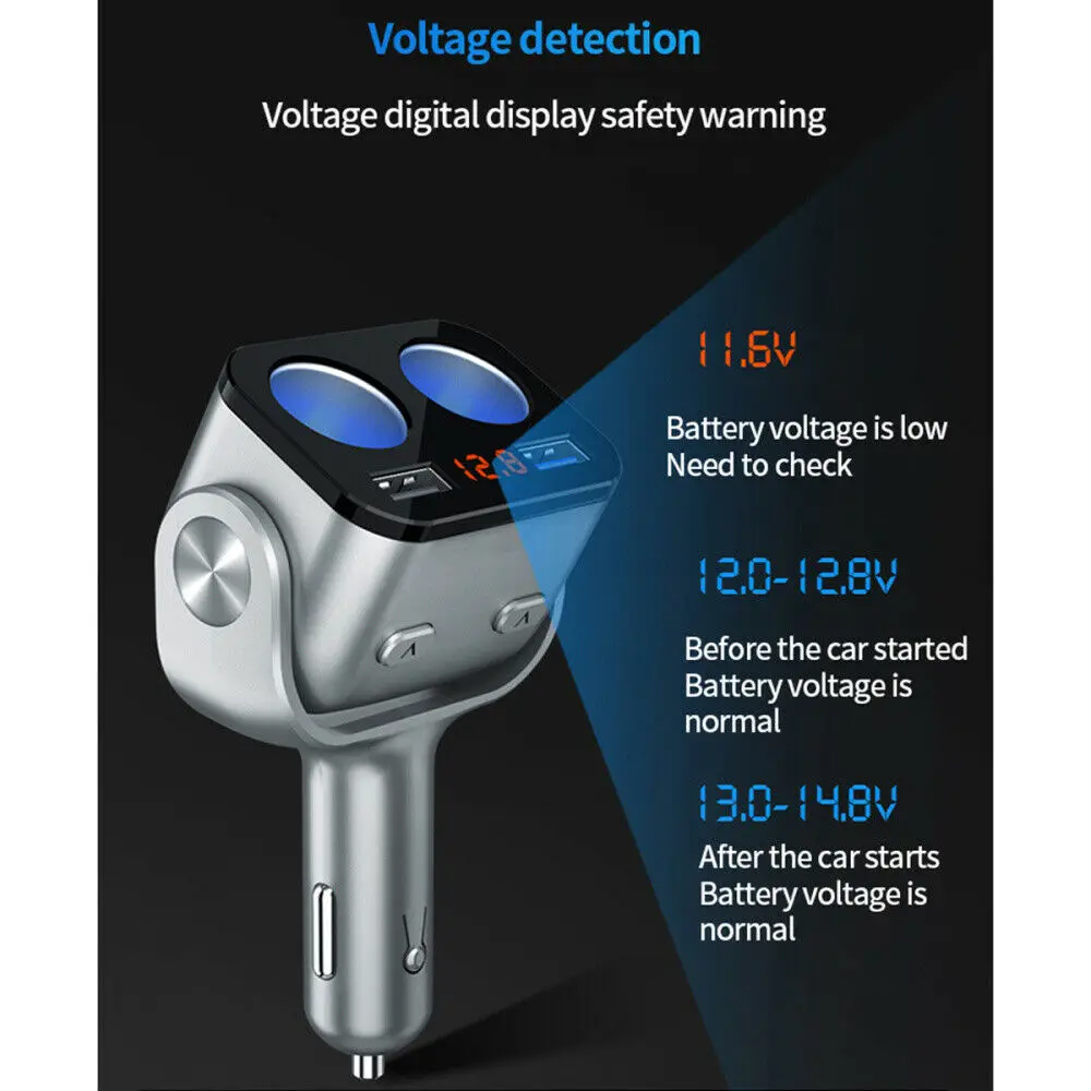 DC12-24V автомобиля ЖК-дисплей разветвитель прикуривателя с двумя портами USB Порты и разъёмы Мощность адаптер QC3.0 быстро Зарядное устройство розетка с Светодиодный индикатор