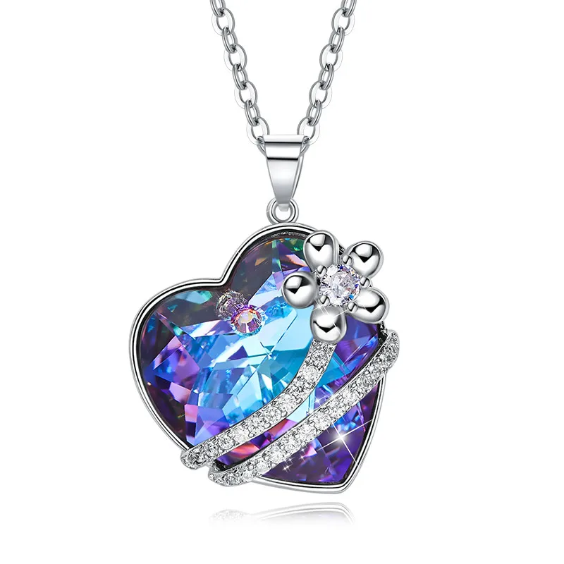 HeeZen Сердце ожерелье украшено кристаллами ожерелья и кулоны Bijoux шик ЛЮБОВЬ цветок