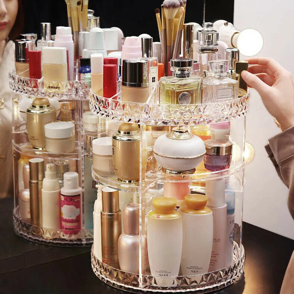 360 градусов дисплей прозрачный акриловый вращающийся органайзер для макияжа Коробка Для Хранения Чехол для косметики держатель ювелирных изделий