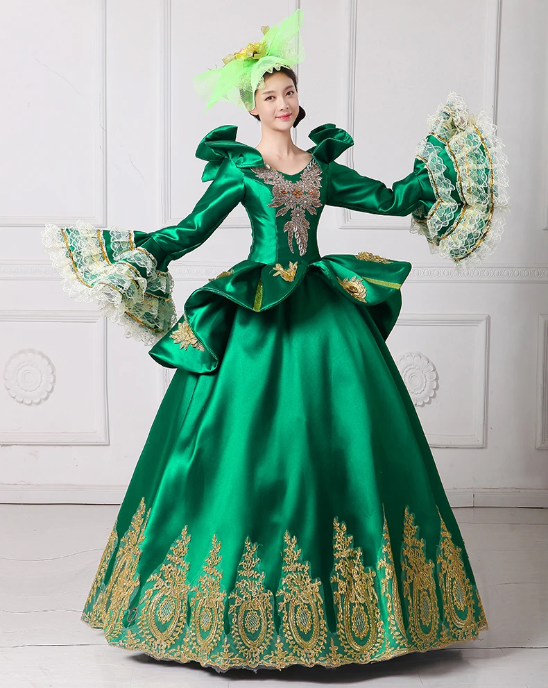 Королевский Зеленый Вышивка королева вампира платье для Бала маскарада Marie Antoinette