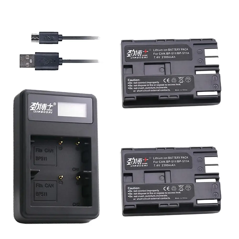 2 шт. BP 511A 511 BP511 BP511A Батарея + ЖК дисплей USB Зарядное устройство для цифровой