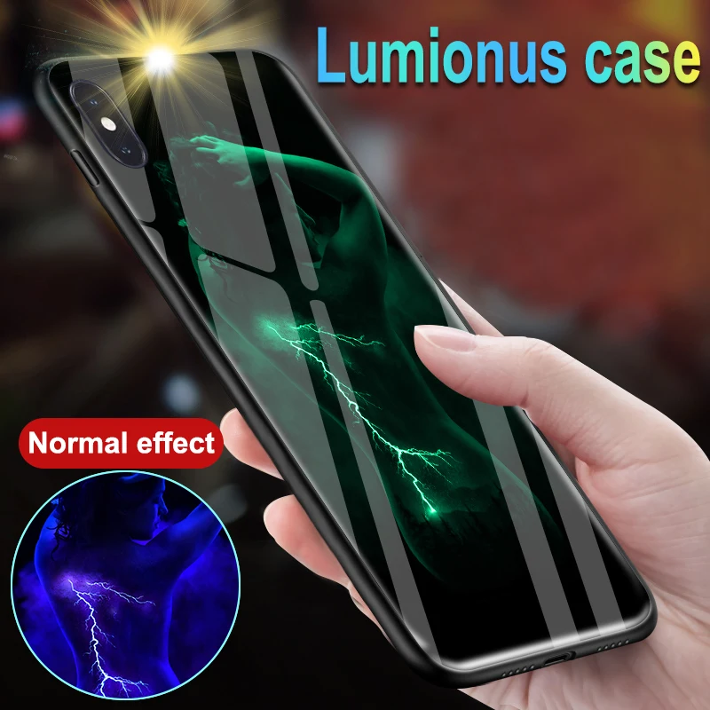 Светящееся Стекло молнии чехлы для iphone 7 8 6 6s Plus 5S SE задняя крышка чехол Apple iPhone 11 Pro