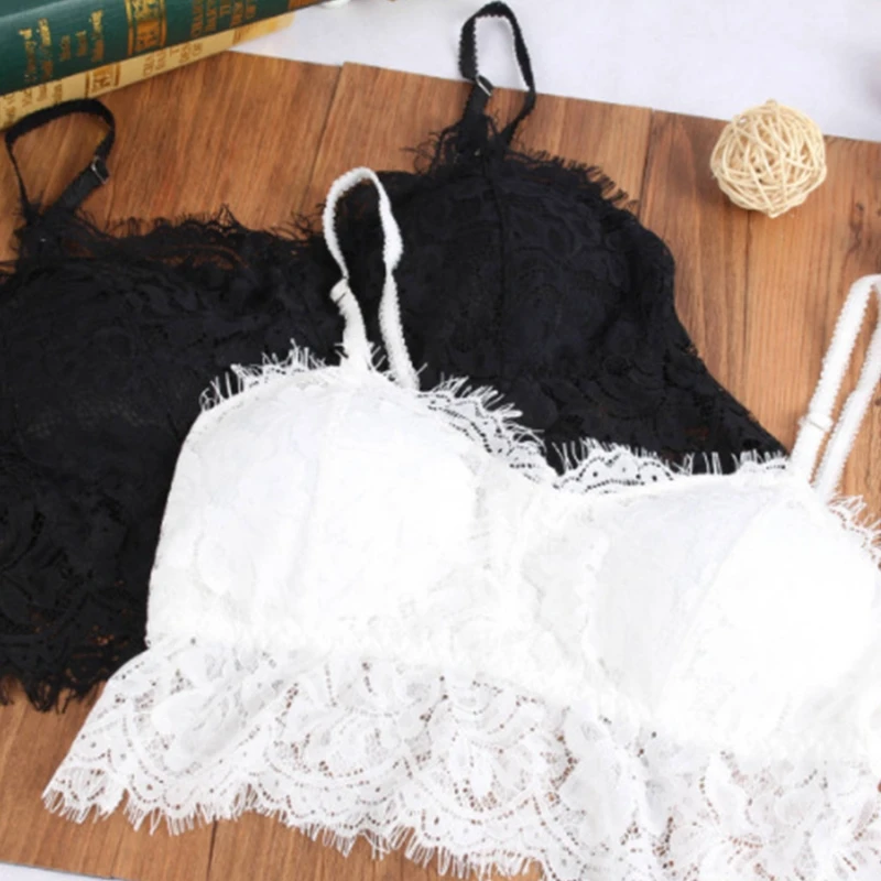 Для женщин Мода ремень ресниц кружевной отделкой Беспроводной бюстгальтер Топ