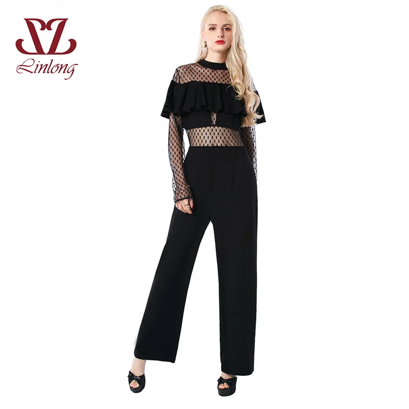 LINLONG Элегантный О Шея Кружева комбинезон женские выдалбливают сексуальный 2018