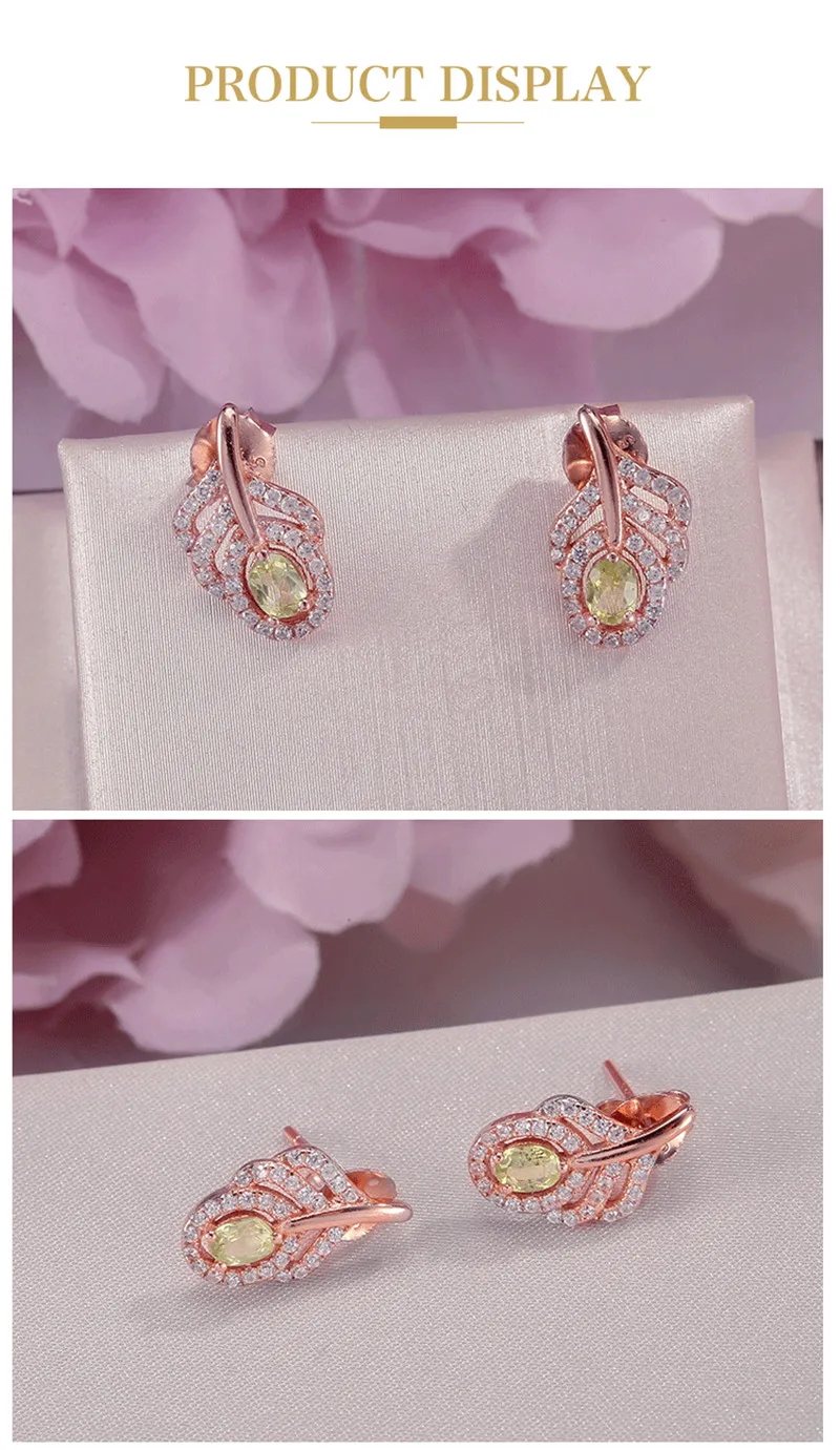 Fine Jewelry Серьги-гвоздики Solid 925 Серебро Природный Хризолит зеленый лист овальный камень 18 К позолоченные серьги шпильки Brincos CCEI021