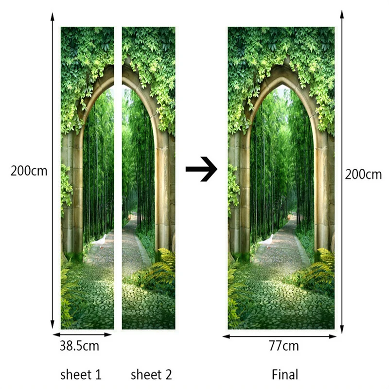 3D обои в китайском стиле бамбуковая роща пейзаж фотообои настенная дверь