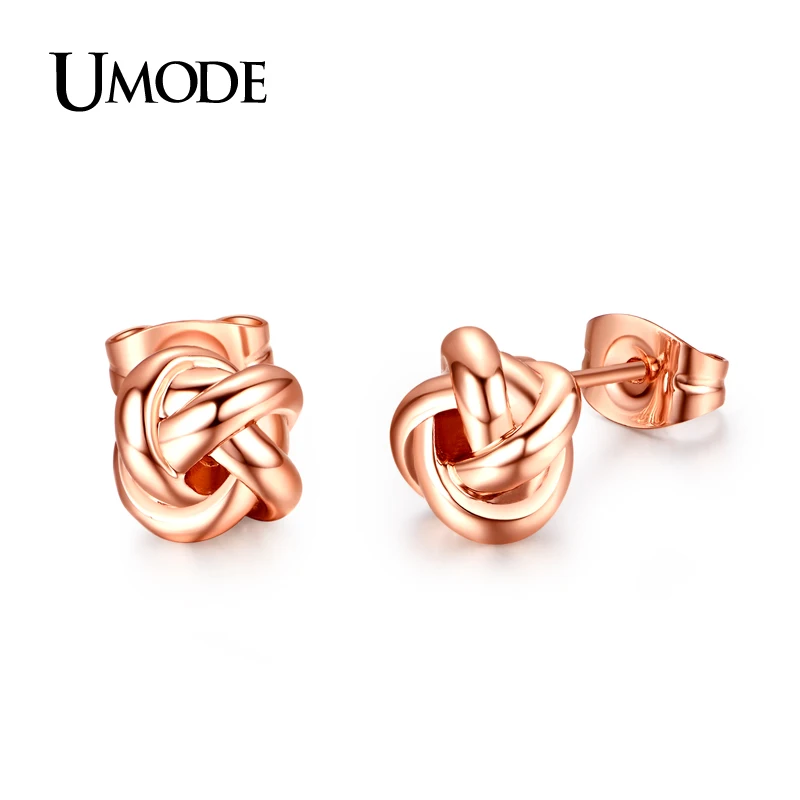 UMODE новая прекрасная роза золотой белый золотой цвет модные хрустальные серьги-гвоздики с узлами ювелирные изделия для женщин бижутерия в подарок на Рождество AJE0140