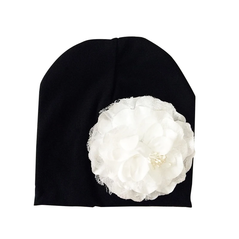 black white flower Детская шапка с большим цветочным рисунком; шапки для маленьких девочек с цветочным узором; шапки для маленьких девочек; Детские шапки для девочек; сезон весна-осень-зима; Детские аксессуары - Цвет: black white flower