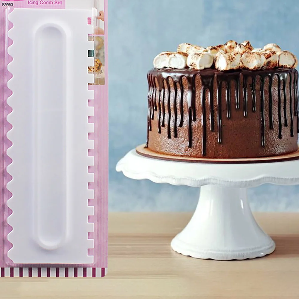 Скребок для торта, для края торта, для украшения, расческа, резак, плавные инструменты, 4 дизайна, текстуры, инструменты для выпечки, кухонная форма для выпечки