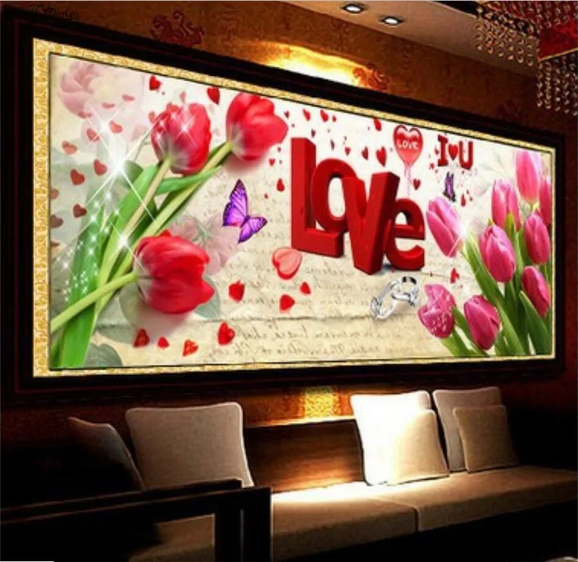 2019 NEW 5D DIY LOVE Tulip Diamond Painting Couple Romantic Wedding Decoration Living Room Bedroom Wall Sticker | Дом и сад
