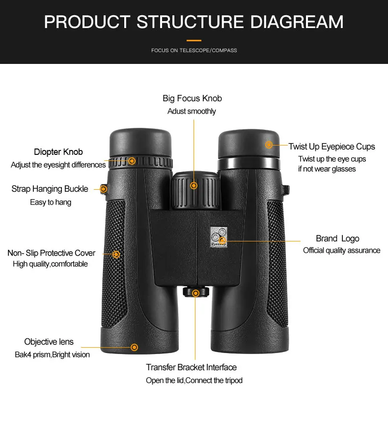 Eyeskey HD 10x42 Охотник бинокль водонепроницаемый и противотуманный широкоугольный Спорт на открытом воздухе телескоп с окуляром для охоты дикой природы