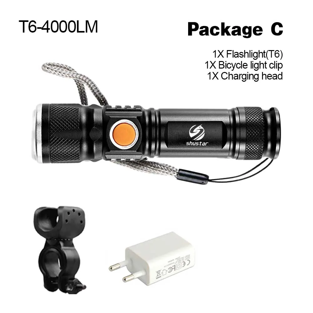 T6-Package C Встроенный велосипедный светильник с usb-зарядкой, светодиодный велосипедный светильник, водонепроницаемый, 3 режима, светильник для велосипеда, велосипедный светильник, предупреждающий задний светильник - Цвет: T6-Package C